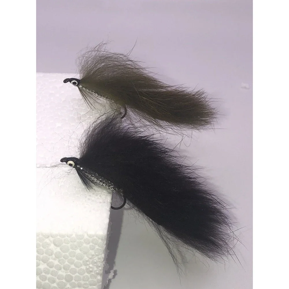 Vintage Fly Lure Painted Eyes Iridescent Swimmer Silver Rabbit Fur Black Brown